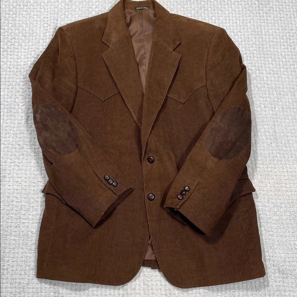 Vintage Brown Corduroy Blazer Mens Size 46R Western Cowboy Jacket Sport Coat